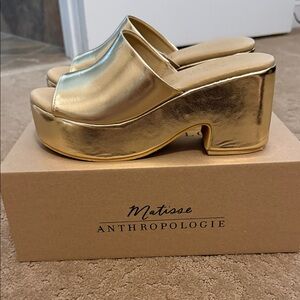 Matisse Shiny Gold Platform Mules